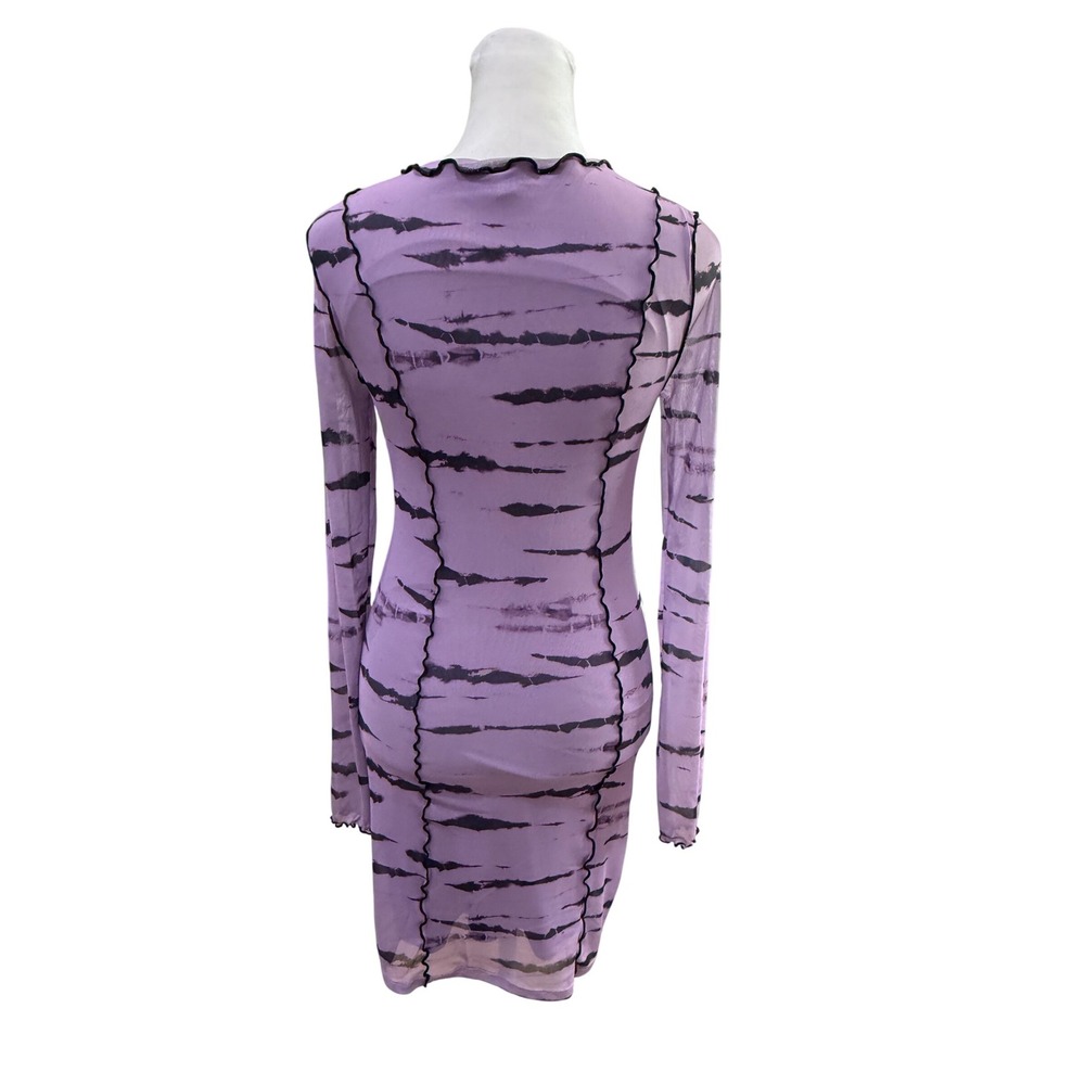 H&M Divided Purple Black Mesh Tie Dye Lettuce Edge Seam Bodycon Mini Dress Small - Picture 3 of 5